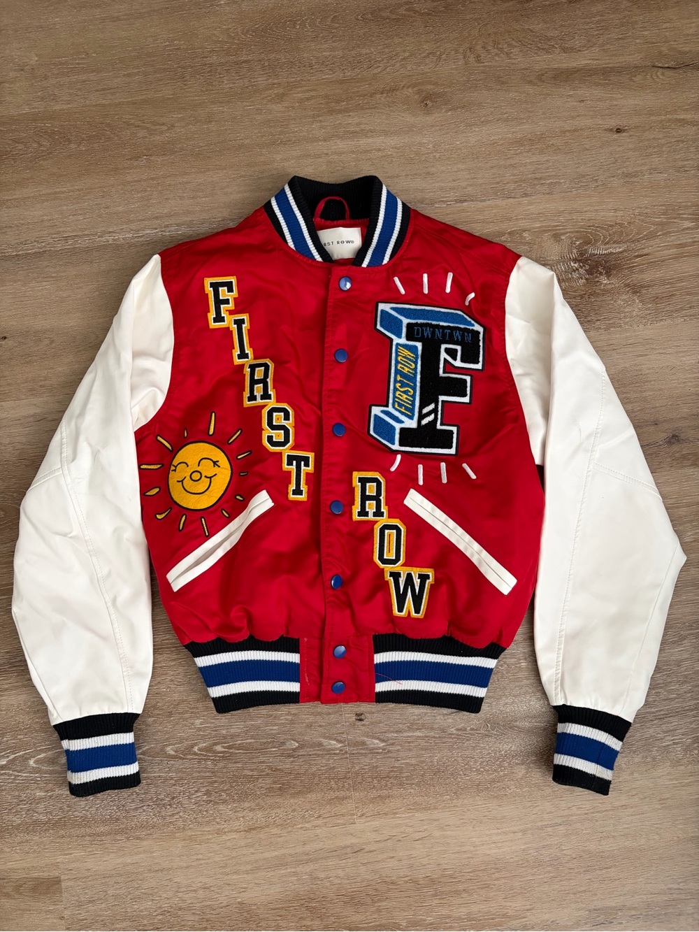 Red & White First Row Varsity Jacket